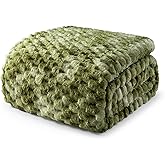 Exclusivo Mezcla Fleece Queen Blanket for Bed, Extra Large Fuzzy Tie-dye Olive Green Bed Blankets, Soft Cozy Plush Sofa Throws for All Seasons, 90x90 Inches