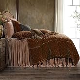 HiEnd Accents Stella Dusty Rose Faux Silk Velvet 3 Piece King Bedspread Set | Ruffled Bedding Set, Floor-Length 33 inch Drop Ruffled Skirt, Cascading Drape, Romantic Traditional Glam Bedroom