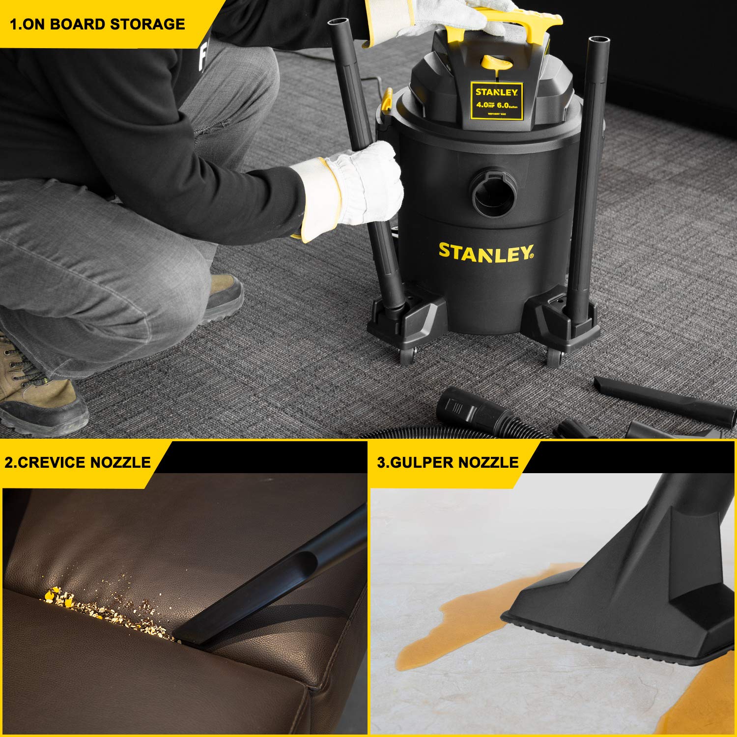 Stanley 6 Gallon Wet Dry Vacuum , 4 Peak HP Poly 3 in 1 Shop Vac Blower