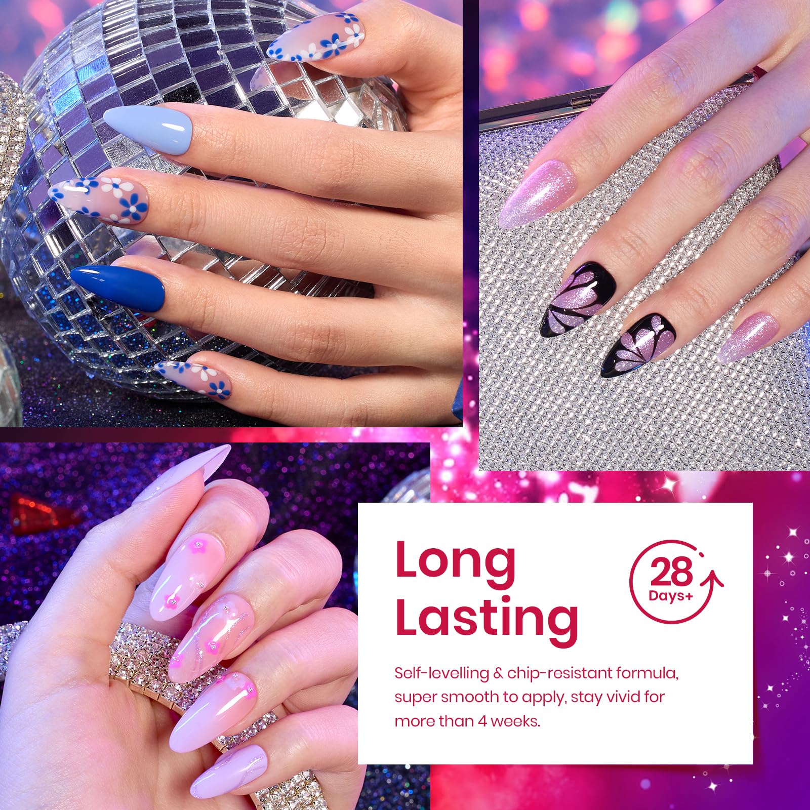 Beetles Pink Gel Nail Polish, 20 Colors Sweet Pink Red Nude Blue Purple Glitter Gel Polish Romance Rebellion with Base & Top Coat, Soak off Uv LED Cured Nail Art Design Salon Home Gift for Women - Image 5