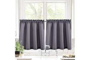 Valea Home Waffle Weave Textured Half Window Tier Curtains for Kitchen Water Repellent Window Covering Bathroom Short Curtains, 72" x 24", Grey, Set of 2