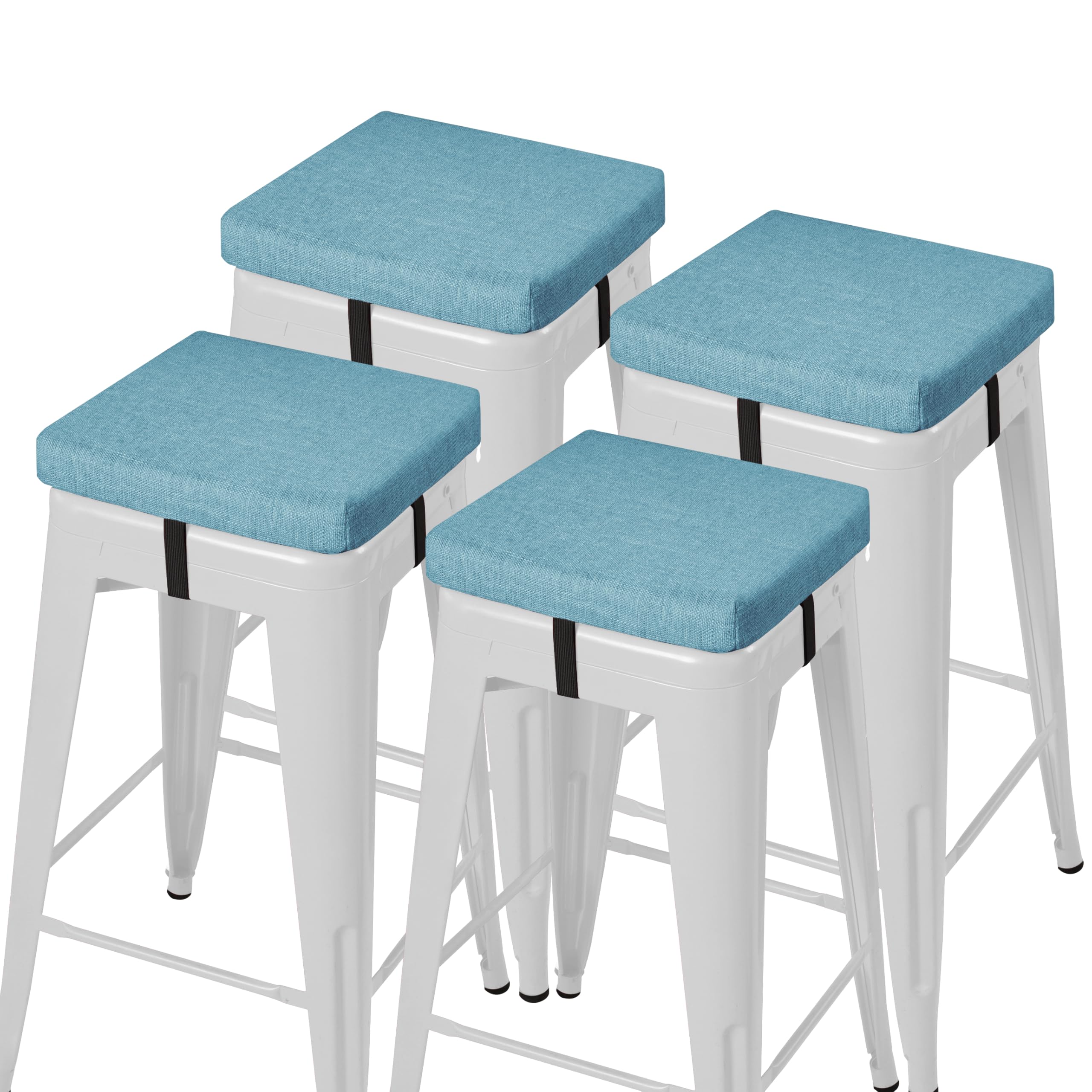 Photo 1 of AddGrace Anti-Slip Bar Stool Cushions Square Bar Stool Seat Cushions with Ties Set of 4 Small Square Chair Pads with Machine Washable Cover 12"X12"X2" (Light Blue)