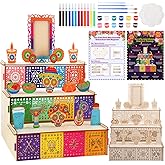 Pasimy Dia De Los Muertos Altar Ofrenda Wooden Box Set Day of the Dead Ofrenda Box with Coloring Pens Watercolor Paint Set Remembrance Memory Shadow Gift Altar Supplies for Day of the Dead Decor