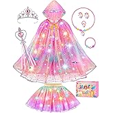 DOLNOW Princess Dress Up for Girls, Unicorn Light up Princess Cape Princess Dress Costume Crown Gift for Girls 3 4 5 6