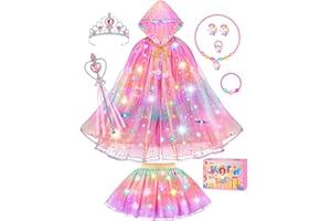 DOLNOW Princess Dress Up for Girls, Unicorn Light up Princess Cape Princess Dress Costume Crown Gift for Girls 3 4 5 6
