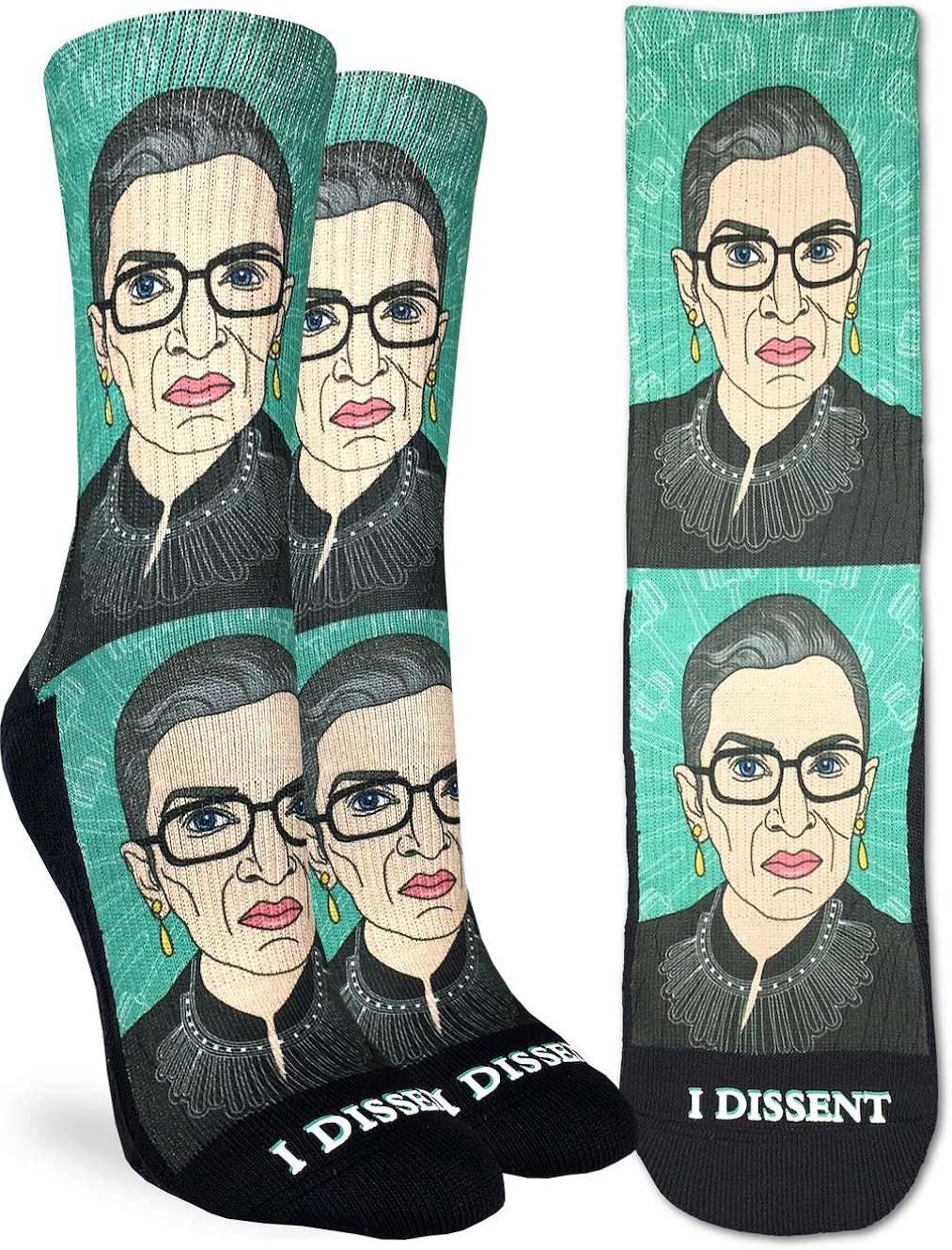 Good Luck Sock Women's Ruth Bader Ginsburg Socks - Green, Adult Shoe Size 5-9: Clothing
