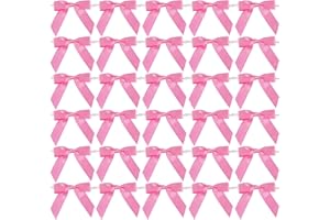 AIMUDI Hot Pink Bows 2.5" Pink Ribbon Valentine's Day Pink Twist Tie Bows Pre Tied Bows Premade Bows for Crafts Treat Bags Cake Pop Party Decorations Candy Apple Box Wedding - 50 Counts