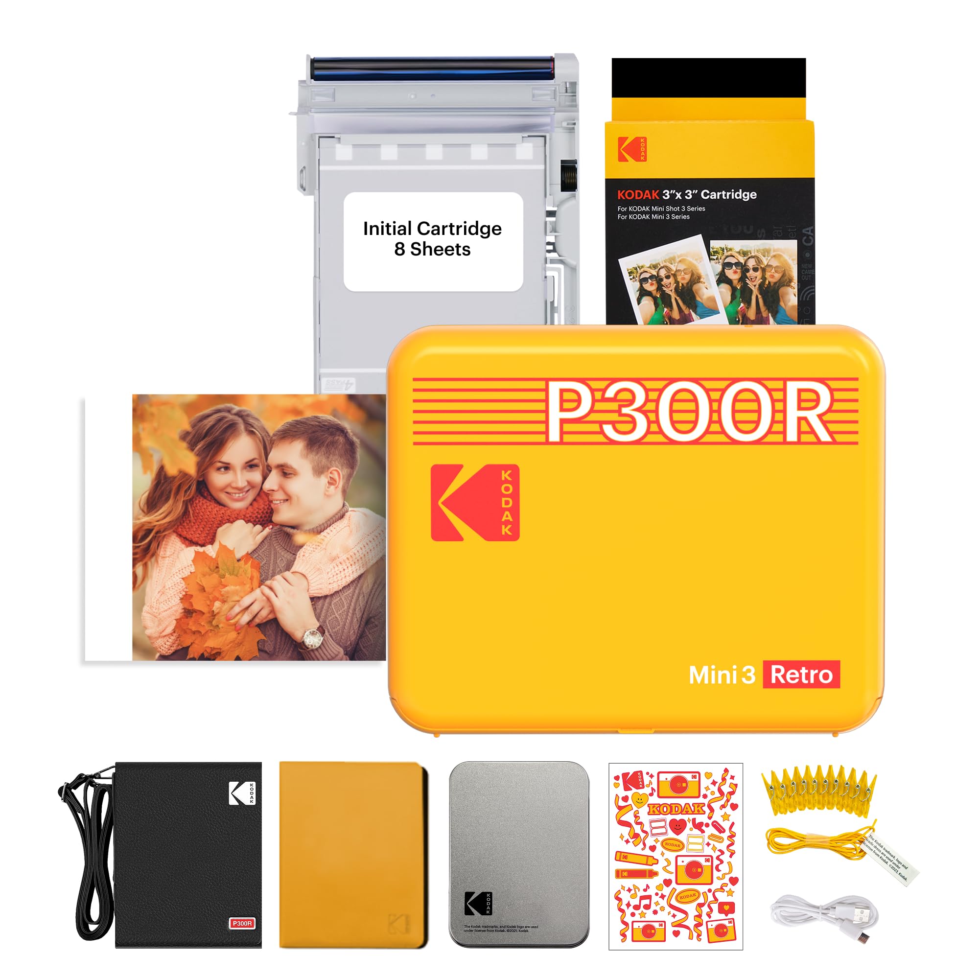 KODAK Mini 3 Retro 3x3'' Portable Photo Printer, 38 Sheets Gift Bundle, Bluetooth Smartphone Printer for iOS & Android, Instant Color Prints, 4PASS Dye Sublimation, Yellow