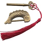 YHXiXi Fish Shaped Retro Padlock with Key and Tassels, Retro Antique Wooden Box Lock Alloy Jewelry Box Fish Pattern Lock