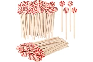 HOOLERRY 200 Pcs Wooden Coffee Stirrer 6 Inch Christmas Disposable Cocktail Drink Beverage Swizzle Sticks Round End Xmas Sticks for Milk Cocktail Tea Hot Cocoa Bar Chocolate Decoration(Peppermint Candy)