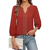Unixseque Womens Casual Blouses 3/4 Sleeve V Neck Business Tops Ladies Trendy Office Work Shirts