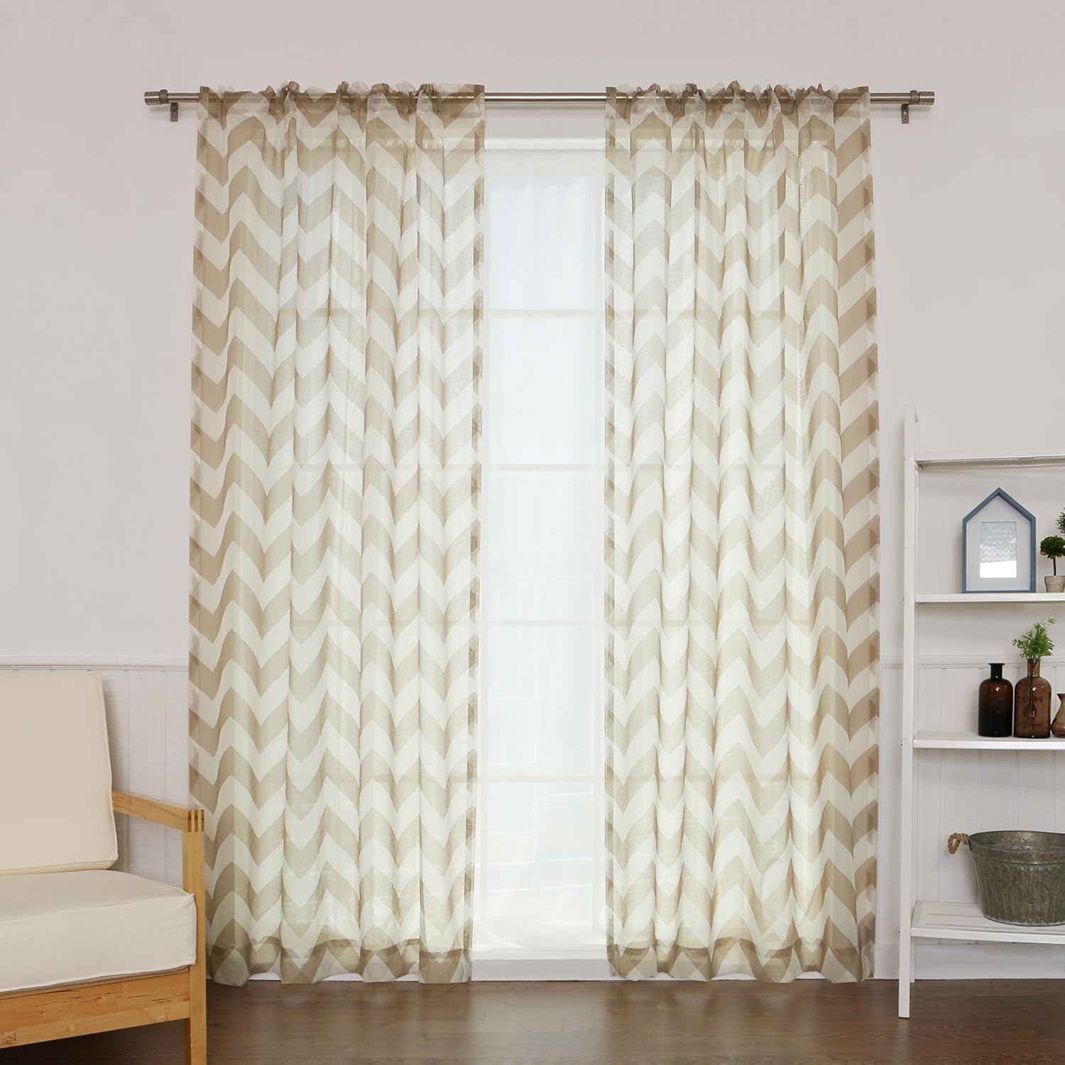 Amazon Com Best Home Fashion Faux Sheer Gauzy Linen Chevron Print