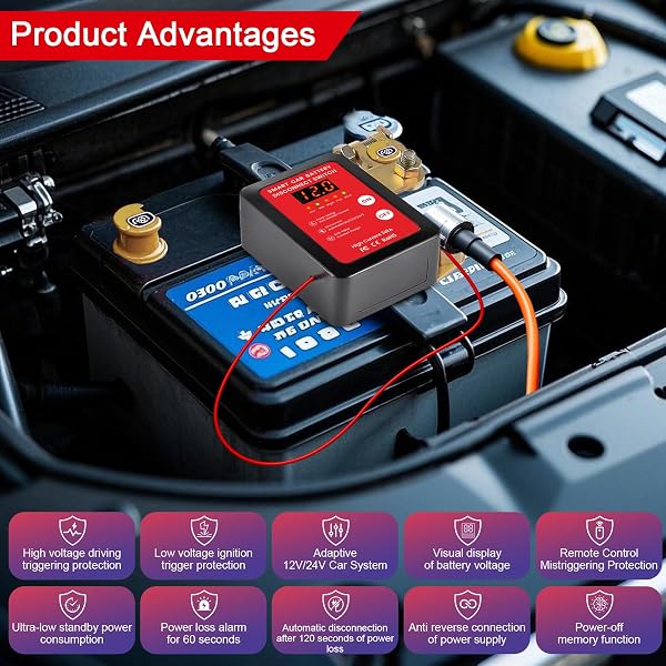 KILL SWITCH FOR CAR, REMOTE BATTERY DISCONNECT SWITCH 12V 240A WITH LED SCREEN, UPGRADE SMART VOLTAGE PREVENT BATTERY DRAIN, ANTI-THEFT, AUTOMATIC CUT/SHUT OFF SWITCH FOR AUTO, RV, TRUCK, BOAT