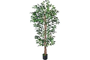 HAIHONG Artificial Ficus Tree 5FT Faux Silk Plants with Sturdy Plastic Nursery Pot,Fake Ficus Trees for Home Office Farmhouse Indoor Outdoor Decor Perfect Housewarming Gift (5FT-1Pack)
