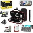 Switch Lite Accessories Bundle, Kit with Carrying Case,TPU Case Cover with Screen Protector,Charging Dock,Playstand, Game Card Case, USB Cable, Stylus,Thumb Grip Caps for Nintendo Switch Lite (Black)