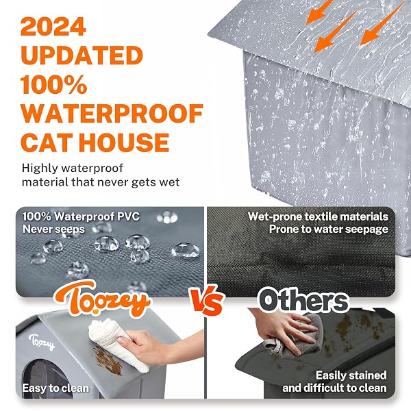 TOOZEY INSULATED OUTDOOR CAT HOUSE WITH 4 BONUS INSULATION SHEETS – WEATHER-RESISTANT, EASY ASSEMBLY, DURABLE FERAL CAT SHELTER WITH REMOVABLE SOFT MAT FOR WINTER PROTECTION, GREY