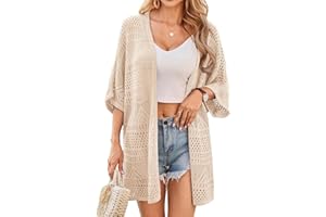 GRACE KARIN Womens Crochet Cardigan Sweaters 2026 Summer Short Sleeve Cardigans Lightweight Oversized Knit Boho Kimono
