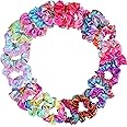 QFGasre 24Pcs Scrunchies for Women Shiny Metallic Elastic Hair Bands Scrunchy Rainbow Hair Scrunchies Colorful Hairs Ties for