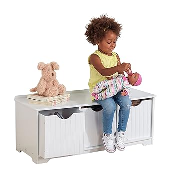 Kidkraft 14564 White Nantucket Wooden Storage Bench For Kids With
