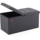 HAUSFRAU - 30 Inches Storage Ottoman Bench with Flipping Lid, Foldable Storage Chest Foot Rest for Living Room, Bedroom, Entryway, Load 660 lb, Linen Dark Gray