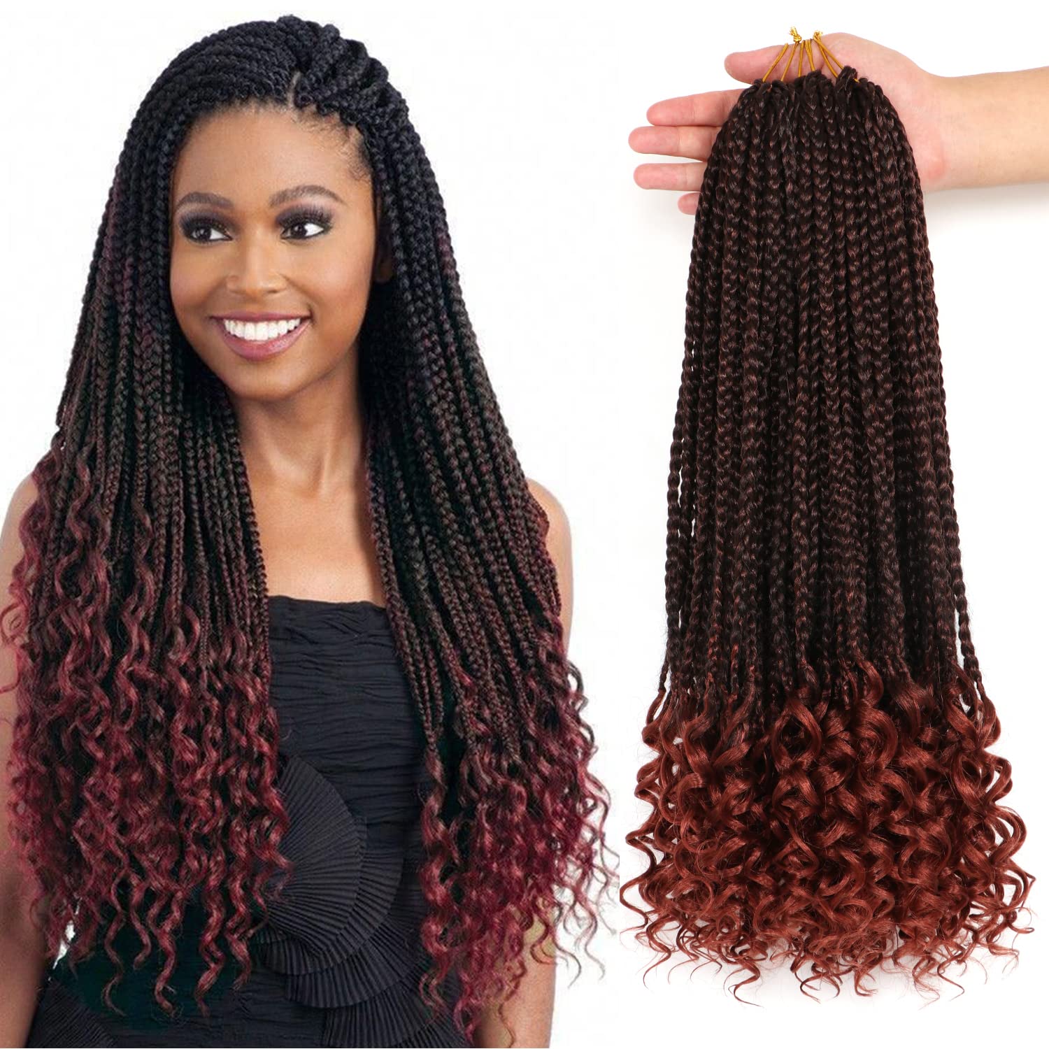 7 Packs/Lot Crochet Braids Box Braids Goddess Box Braids Crochet Hair with Curly Ends 3S Wavy Crochet Braids Crochet Hair Extensions for Black Women(18 Inch #T-350) โ image 1