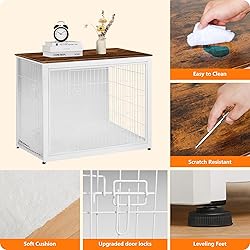 DWANTON Dog Crate Furniture with Cushion, Wooden