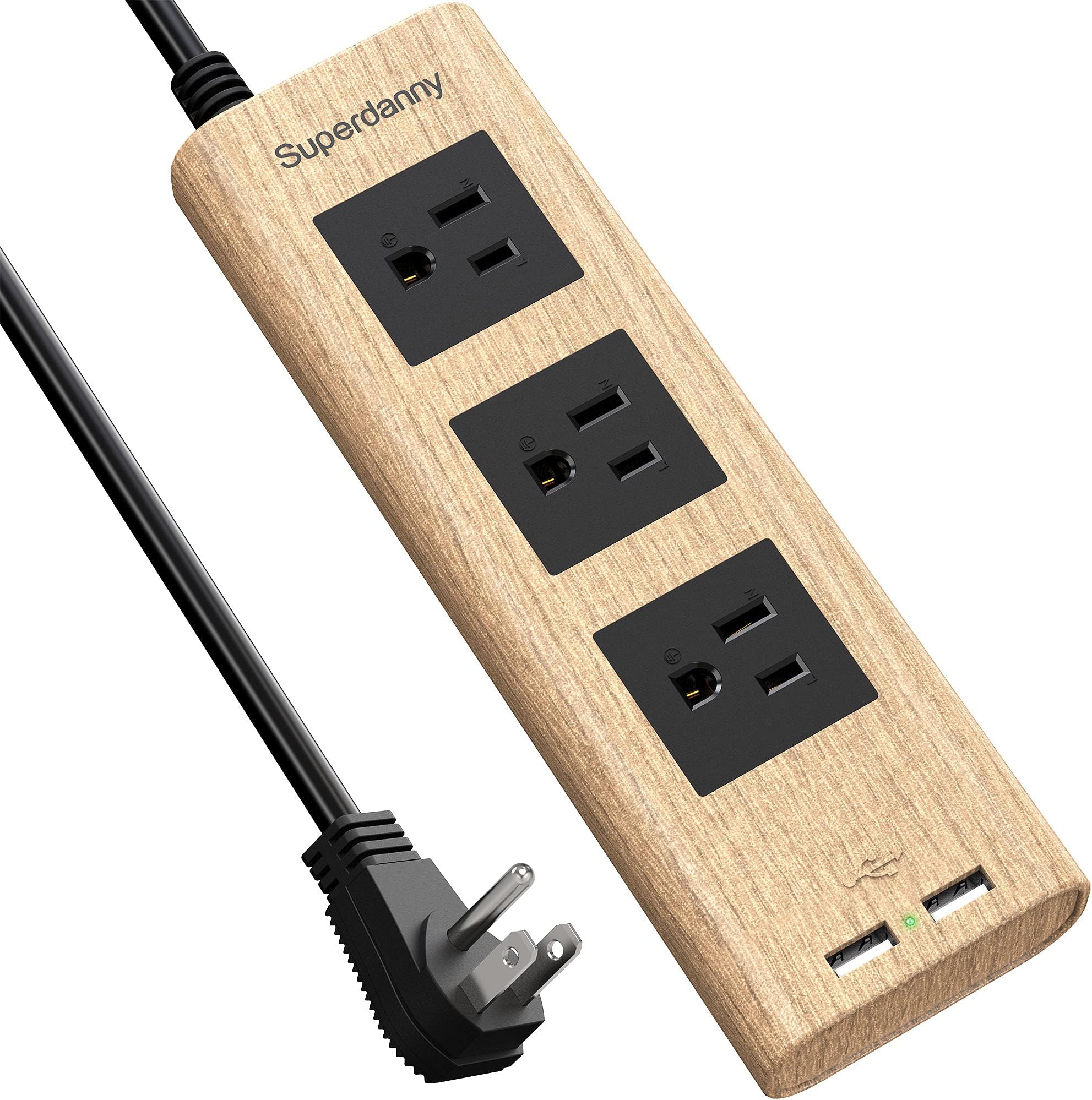 Power Strip, SUPERDANNY Surge Protector with 10 ft Flat Plug Extension