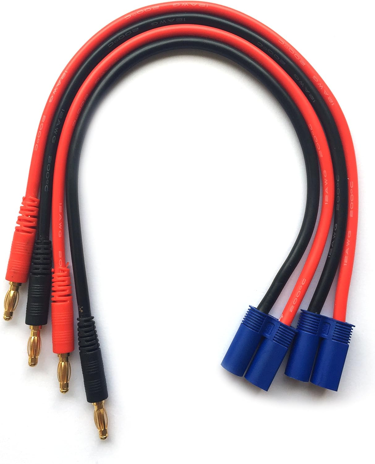UAV 2 PCS EC5 Connector Male to 4mm Bullet Banana Plugs 12AWG Lead Adapter Cable for RC Battery Charger: Toys & Games