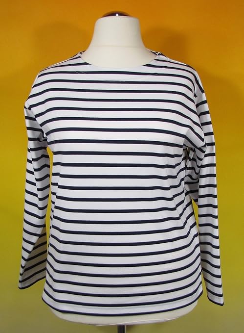 modAS Bretonisches Damen Fischerhemd Langarm Streifen Hemd weiß/blau gestreift 2500D_04 Größen