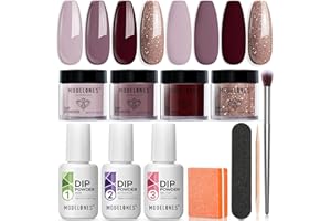 Modelones Dip Powder Nail Kit Starter, 4 Colors Elegant Nude Brown Glitter Nail Dip Powder Kit with Dip Powder Liquid Set Base Top Activator DIY Kit
