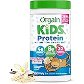 Orgain Kids Protein Powder Shake Mix, Vanilla Bean Ice Cream - 8g Grass-Fed Dairy Protein, 4g Fiber, 22 Vitamins & Minerals, Gluten Free, No Soy Ingredients, Adds Healthy Nutrients to Kids Snacks, 1lb