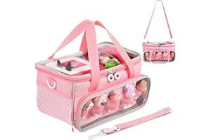 OUKNAK Carrying Case for Toniebox, Storage Carrier Bag for Tonie Characters with Shoulder Strap and Handle, Home Outdoor Hand Bag for Tonies Audio Player and Dolls (Pink)