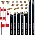 UpJia Flarish Lathe Tool - Lathe Threading Tool Set 21pcs - 7pcs 1/2" Turning Holder Boring Bars & 14pcs Indexable Golden Car