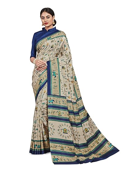 Divaastha Womens Polyester Malbari Silk Animal Print Saree with Blouse Piece (VSI1009MULTI)