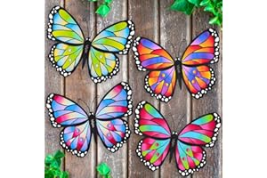 EOORAU Outdoor Butterfly Wall Decor - 4 Pack 9.8'' Lifelike Butterflies Wall Art Sculpture Hanging for Indoor or Outdoor, Yard Patio Fence Garden Decorations