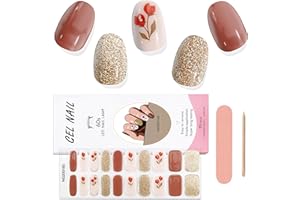 Kalolary Gel Nail Wrap Strips, Flower Full Wrap Gel Nail Polish Stickers, Brighter and Long Lasting Salon Quality Nail Wrap for Autumn, Nail File & Wood Stick(UV/LED Lamp Required）