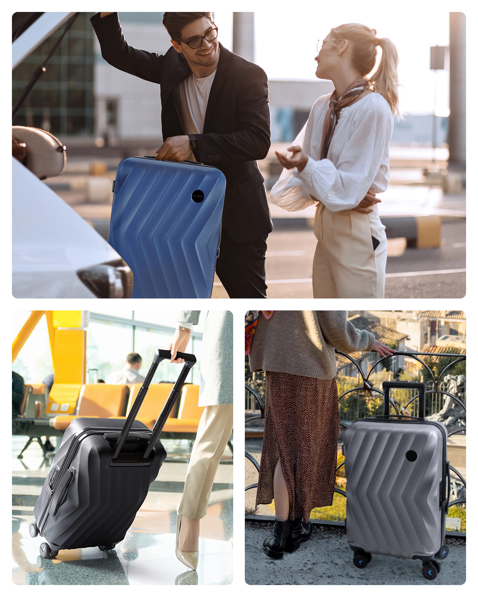 BAGSMART Carry On Luggage, PC Hardside Suitcase 22x14x9 Airline Approved, 20 Inch Travel Carry-on Luggage with Spinner Wheels, Lightweight Rolling Suitcases for Men Women,Black