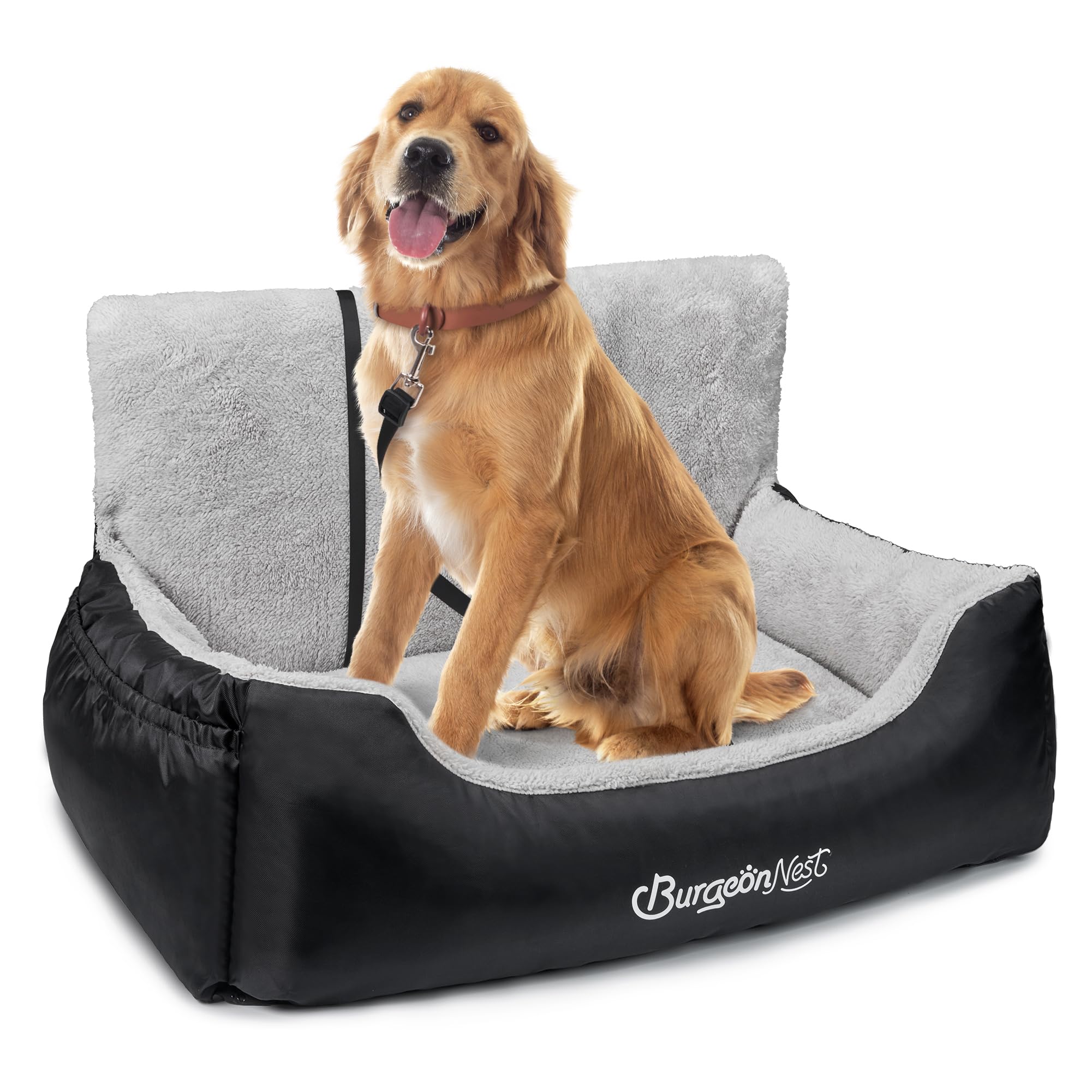 Photo 1 of BurgeonNest Dog Car Seat for Medium/Large Dogs Under 55 lbs, Soft Pet Car Travel Home Bed, Fully Detachable and Washable Booster Carseats with Storage Pockets and Clip-On Leash Portable Carrier,Black