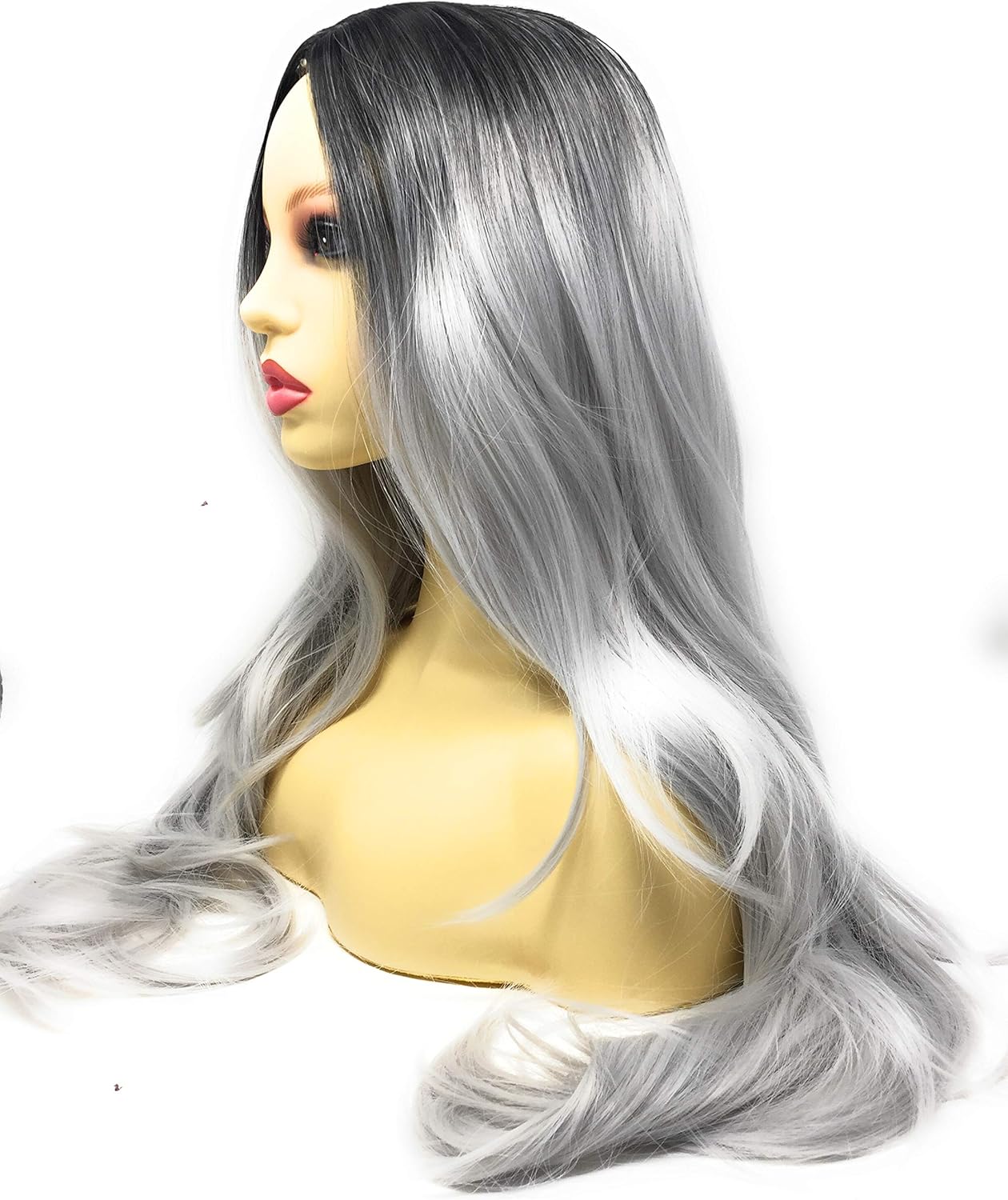 eBoutik, Long Grey Ombré Wig for Women, Silver Costume Hairpiece for Halloween Cosplay & Fancy Dress - Image 3