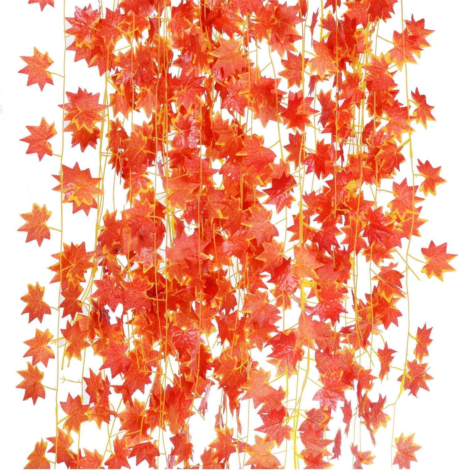Creny 12 Pcs 90 Ft Thanksgiving Decorations Artificial Maple Leaves Garland Red Maple Ivy Vine Hanging Fall Garland