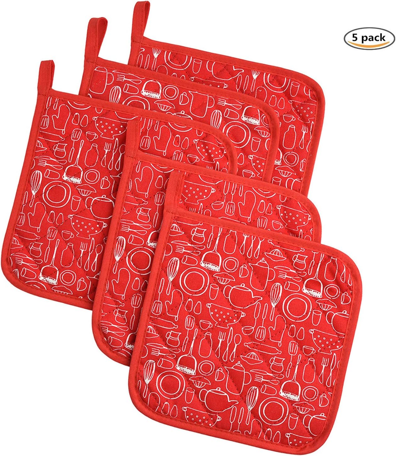 Jennice House Potholders Trivets Kitchen Heat Resistant Cotton Coasters Hot Pads Pot Holders Set of 5 for Everyday Cooking and Baking by 8 x 8Inch (Black): Home & Kitchen