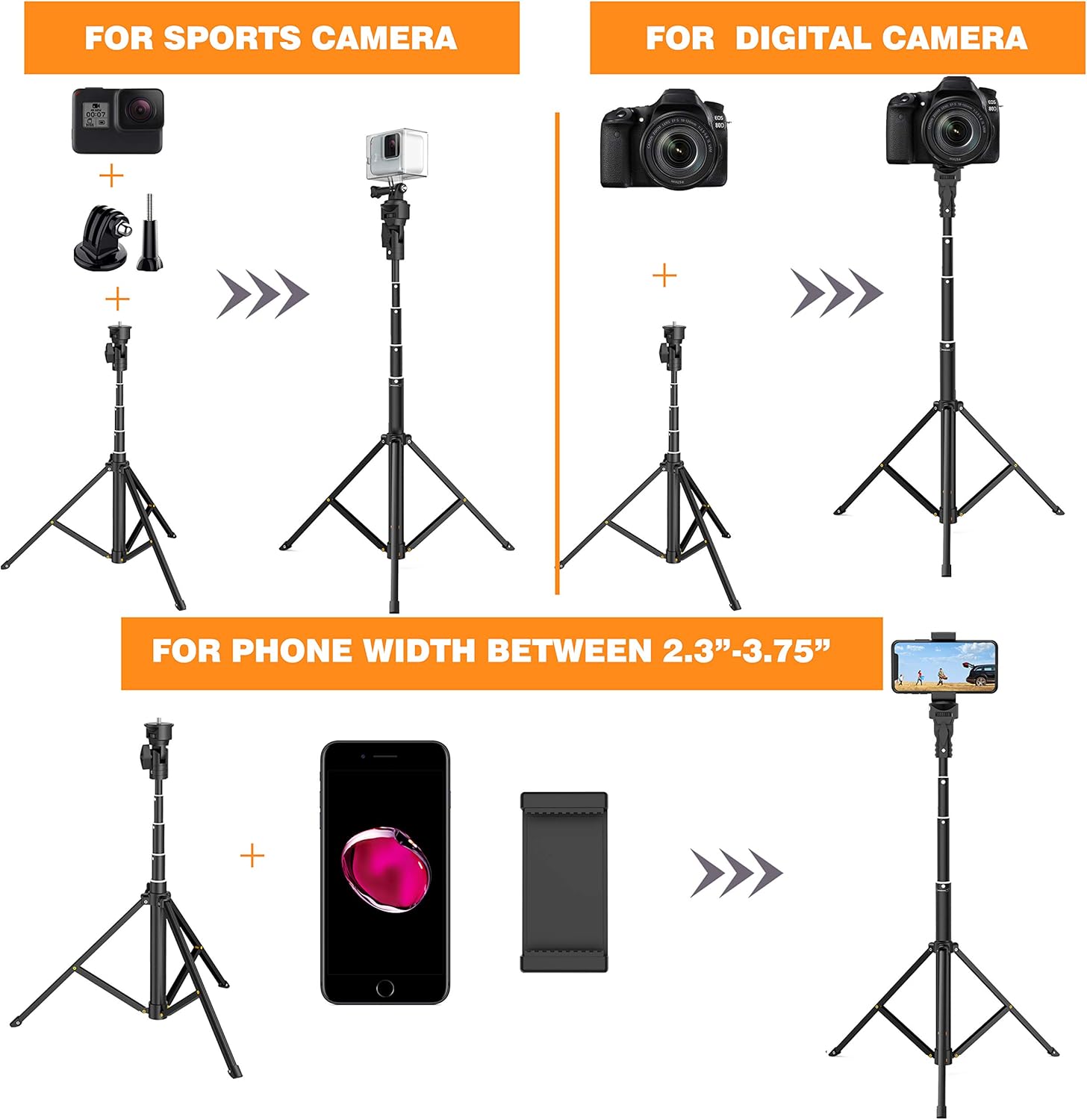 Selfie Stick Tripod, 52" Extendable Phone Camera Selfie Stick with Tripod Stand & Wireless Remote for iPhone Xs X 6 7 8/ Huawei/Samsung Galaxy S9 Note8/ Xiaomi/GoPro/Android Phones: Camera & Photo