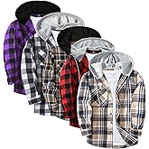 5 Pack Hooded Flannel Shirt for Men Long Sleeve Casual Stylish Button Down Plaid Hoodie Shirts with Pocket