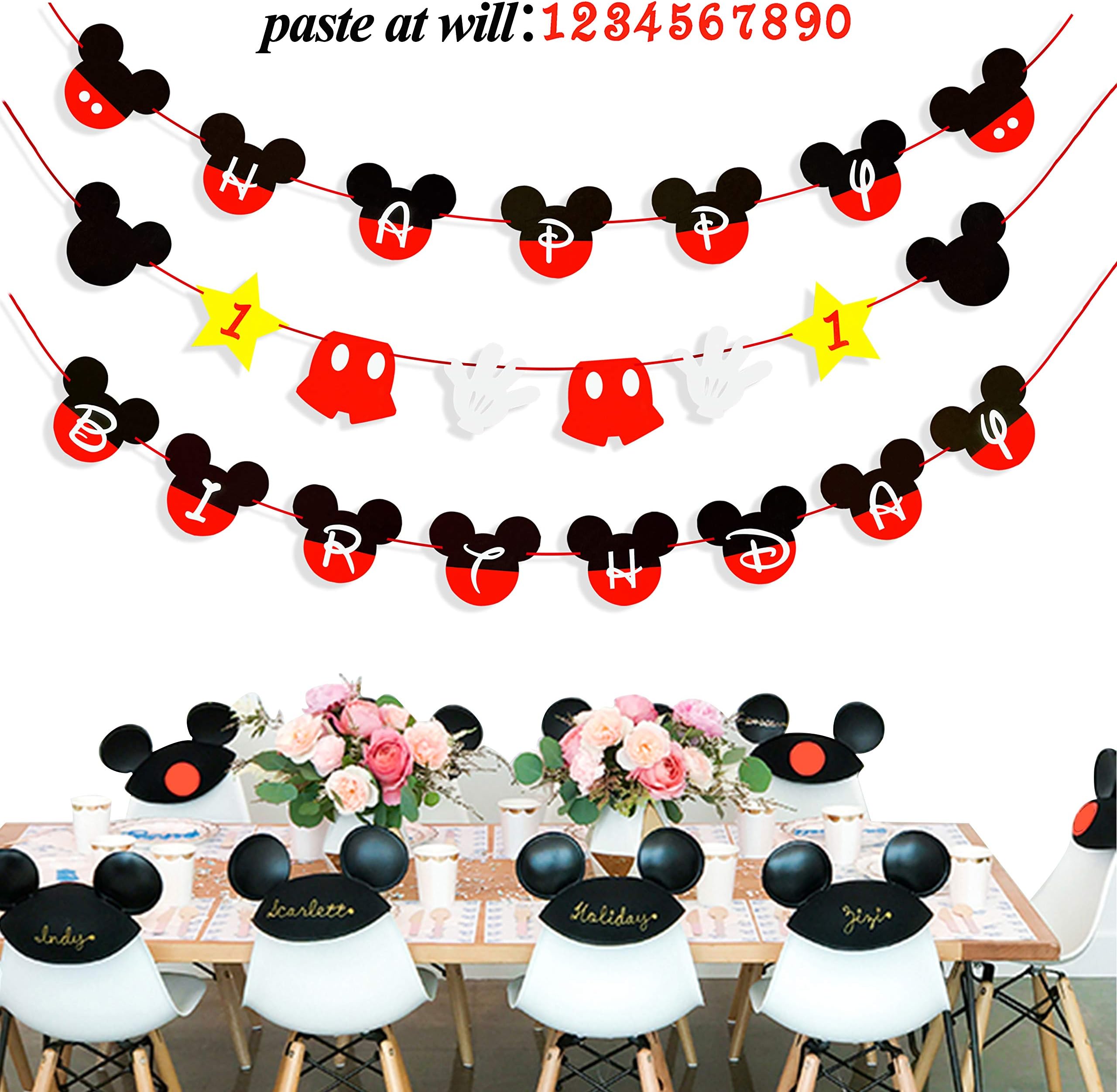 Happy Birthday Banner Party Favors Supplies for Kids Birthday Mickey Theme Party Decorations