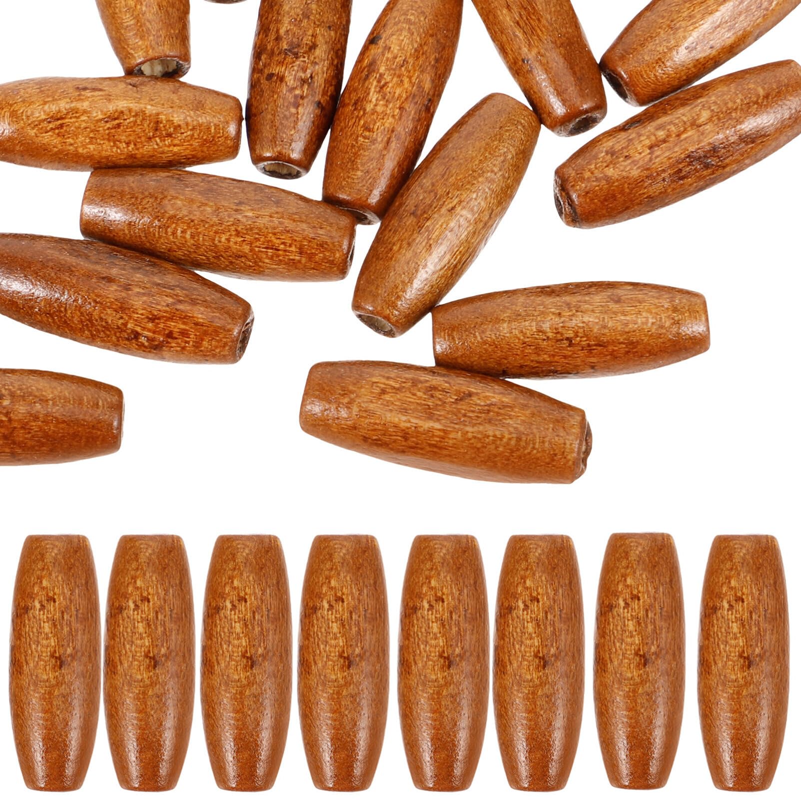 SEWACC 50pcs Oval Wooden Beads, Large Hole Barrel Wooden Spacer Beads Retro Natural Tube Macrame for DIY Jewelry Making Handmade Crafts
