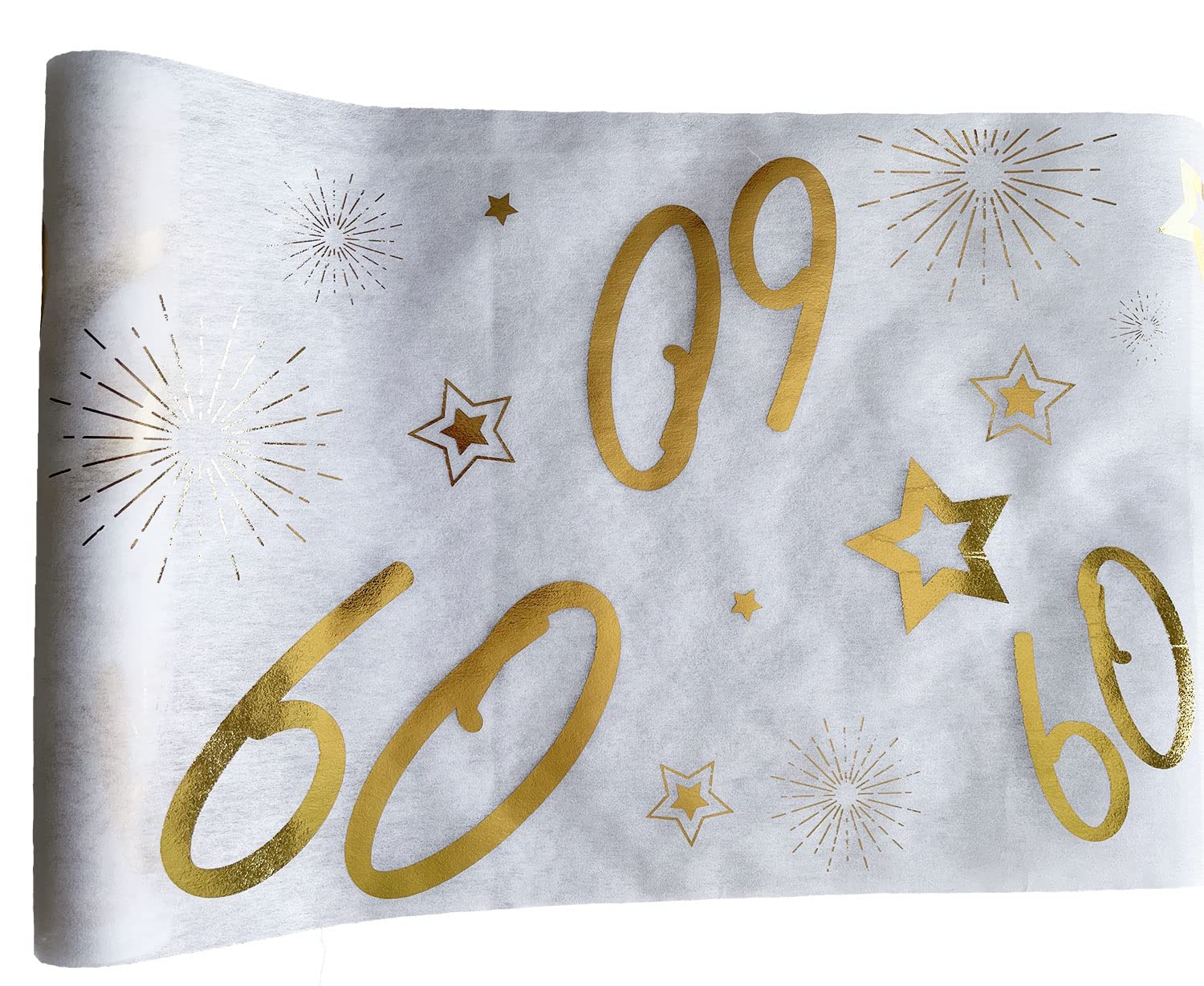 Tralala Fêtes© – Table Runner For 60th Birthday Party – Gold, Non Woven Ribbon for Middle of the Table – Chic Decoration for White and Gold Birthday Party – Shiny Roll 31.5 x 500 cm (60 years)