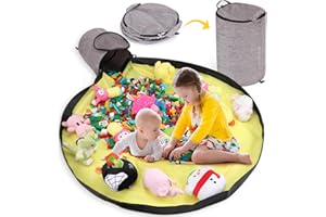 APOBATK Toy Storage Organizer for Playroom, 13"W x16.5"H Foldable Bin with Play Mat & Zipper - Large Capacity Organizer for Scattered Building Blocks & Stuffed Animals