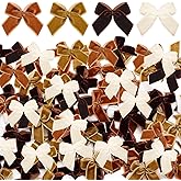 Waydress 120 Pcs Tiny Mini Christmas Velvet Bows for Crafts Xmas Twist Tie Bows Ribbon Bowknot Christmas DIY Craft Sewing Scrapbooking Gift Wrapping(Dark Brown, Light Brown, Khaki, White,1 Inch)