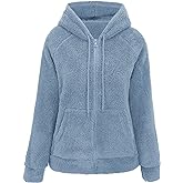 RISISSIDA Women Sherpa Faux Fur Fleece Lightweight Short Jacket Hooded, Spring Fall Transitional Fashion, Cute Thin Coat