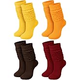 Janmercy 4 Pairs Women Slouch Sock Scrunch Long Socks Slouchy Boot Socks | Long Knee High Boot Sock, Thick High Knit Boot Stacked Sock, Neon Slouch Knit Scrunch Stocking, Casual Crew, Gift for Winter